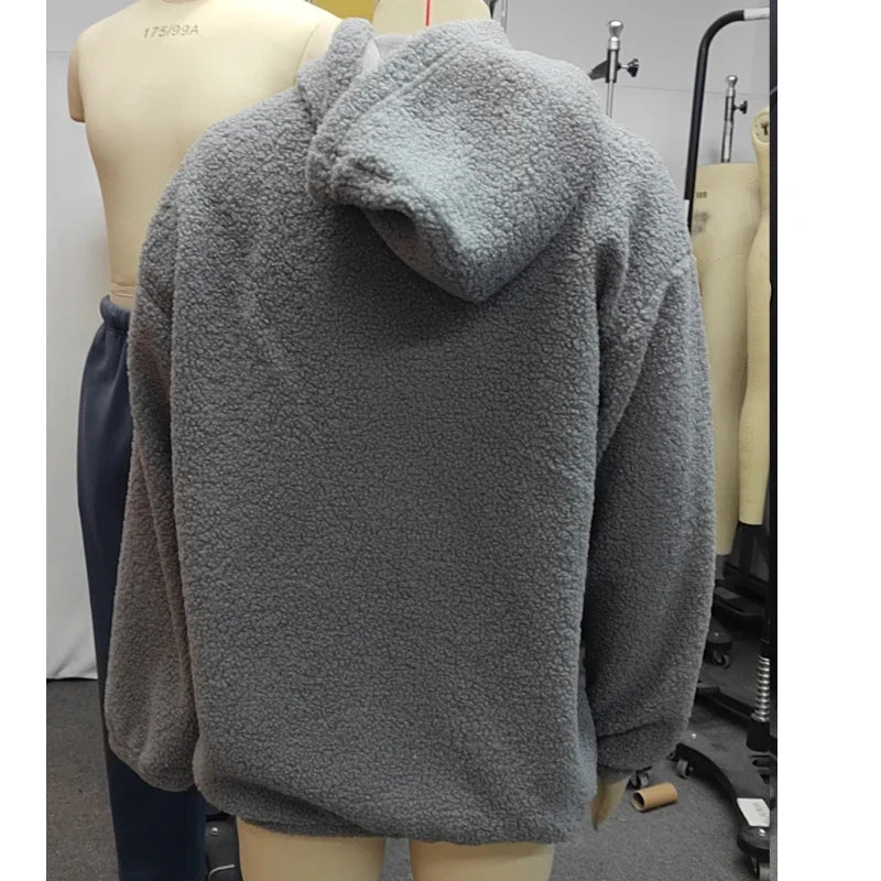 xiangtuibao Plush Sweatshirt For Men's Autumn Winter Clothing Vintage Casual Print Loose Male Pullovers Embroidery Large Size Men Hoodies