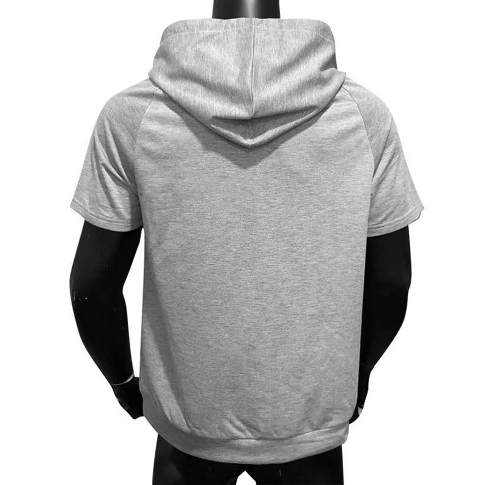 xiangtuibao Solid Color Casual Slim V-neck Short-sleeved T-shirt Summer Men Elegant Gentleman Simple New Street Fashion Hooded Top