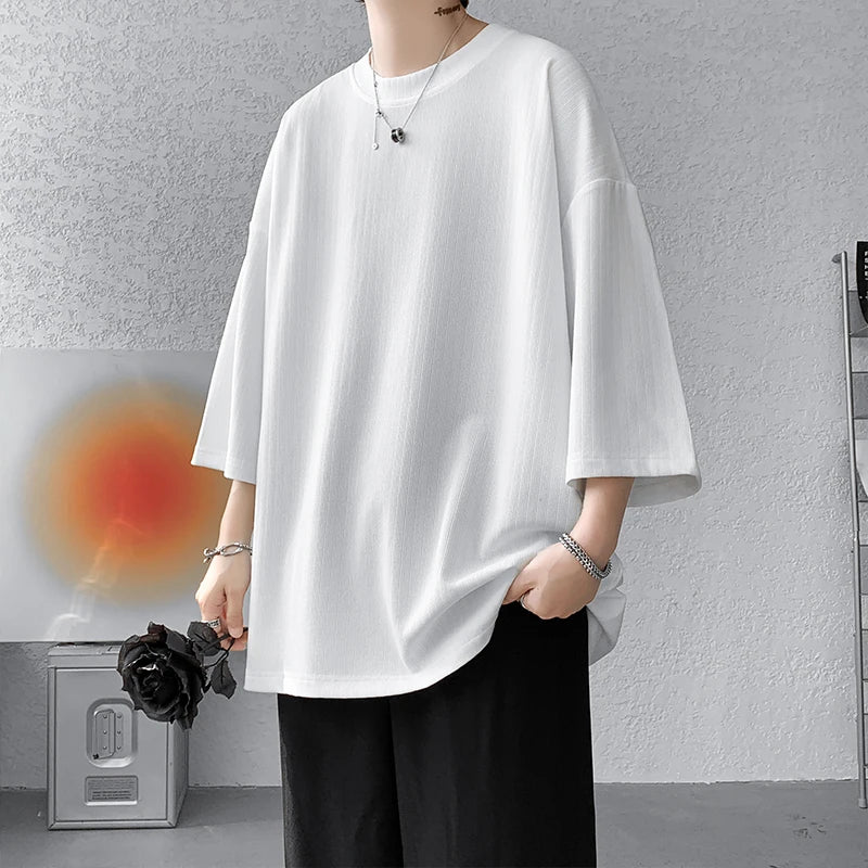 xiangtuibao High Quality Men Oversized Ice Silk T Shirts Summer Mens Half Sleeve Fashions Harajuku T-Shirt Male Solid Simple Daily Tees