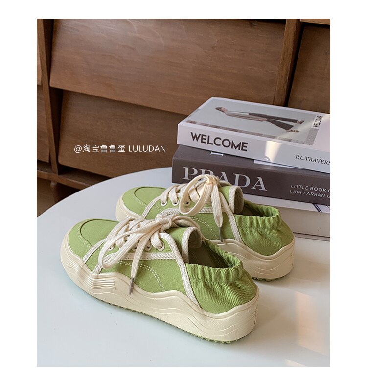 xiangtuibao Beige Casual Women's Sneakers Canvas Shoes Thick Sole Spring Autumn Lace Up Flats Sneakers Chunky Shoes Sports Female NEW
