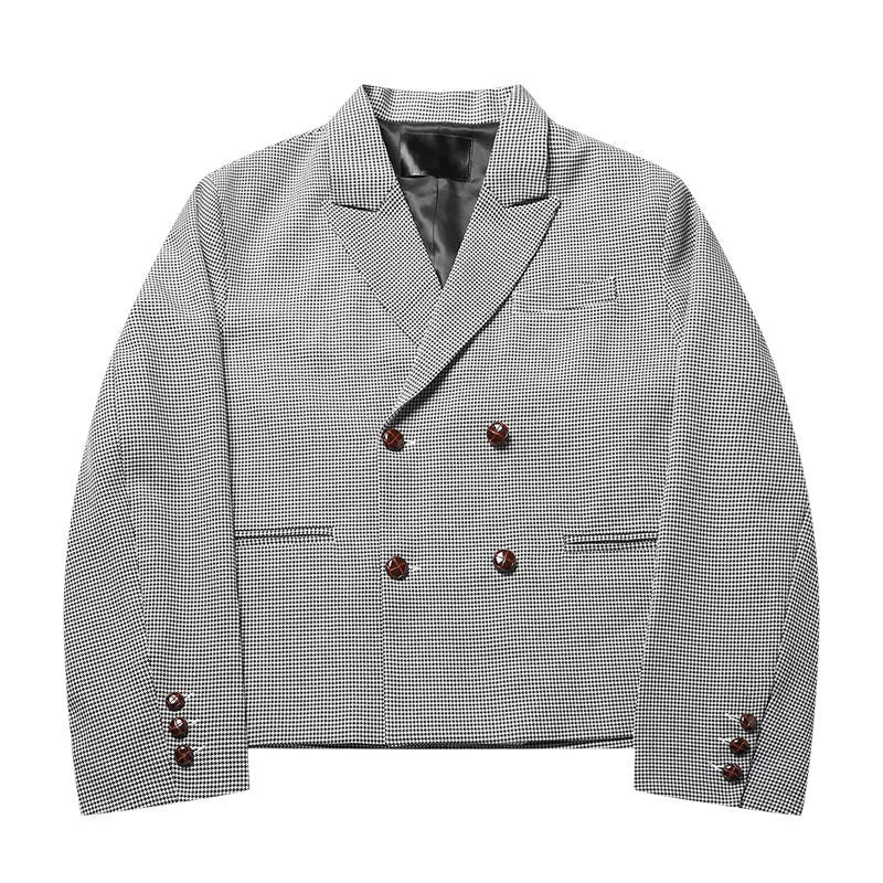 xiangtuibao - New Spring Korean Men's Suit Jacket Exquisite Double Breasted Plaid Casual Lapel Stylish Urban Blazers Masculino Y9709