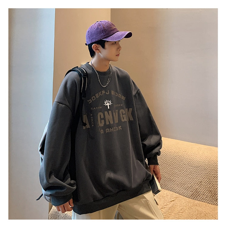 xiangtuibao Oversize Hoodies Men Fashion New Loose Pullover O-neck Youthful Vitality Letter Print Long Sleeve Streetwear Tops S-3XL