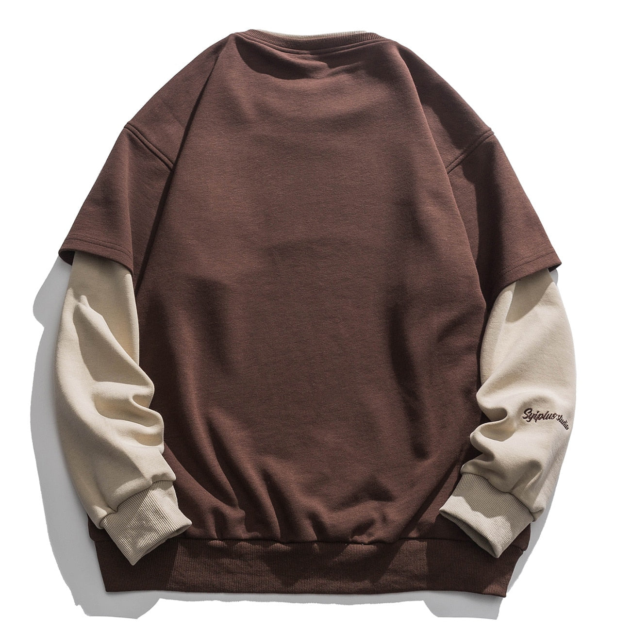 xiangtuibao Vintage Flocked Letter Fake Two Patchwork Hoodie Pullover Harajuku Sweatshirts Men Hip Hop Streetwear Loose Casual Tops