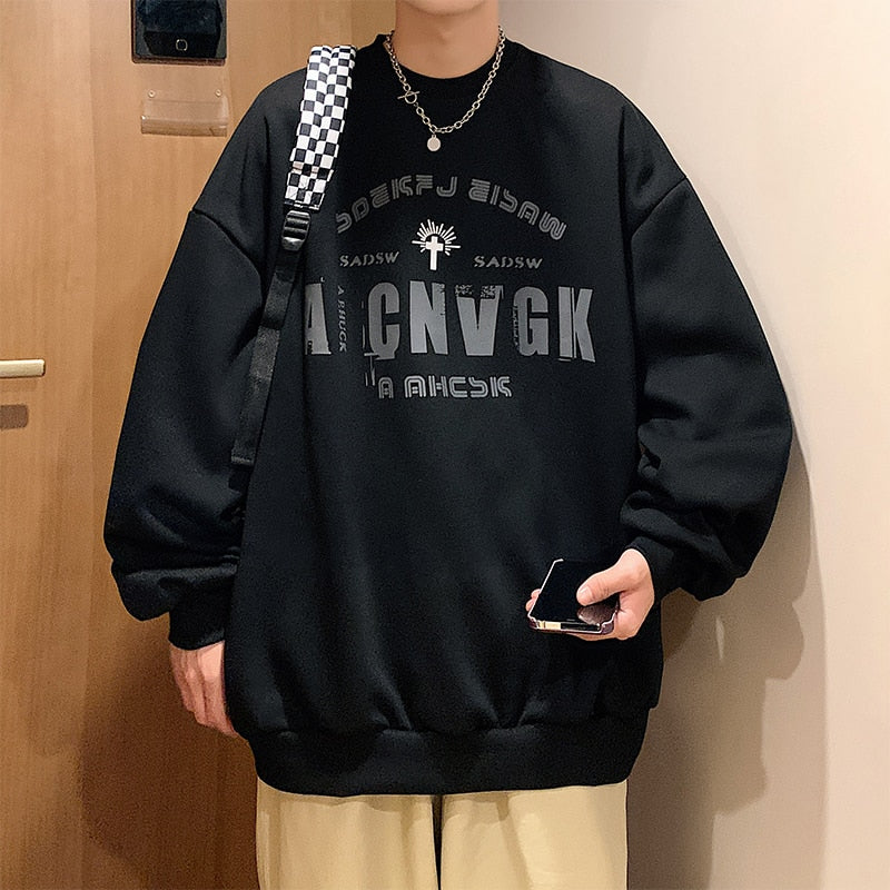 xiangtuibao Oversize Hoodies Men Fashion New Loose Pullover O-neck Youthful Vitality Letter Print Long Sleeve Streetwear Tops S-3XL