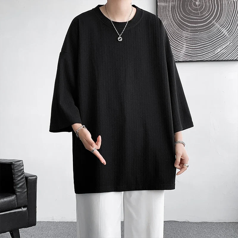 xiangtuibao High Quality Men Oversized Ice Silk T Shirts Summer Mens Half Sleeve Fashions Harajuku T-Shirt Male Solid Simple Daily Tees