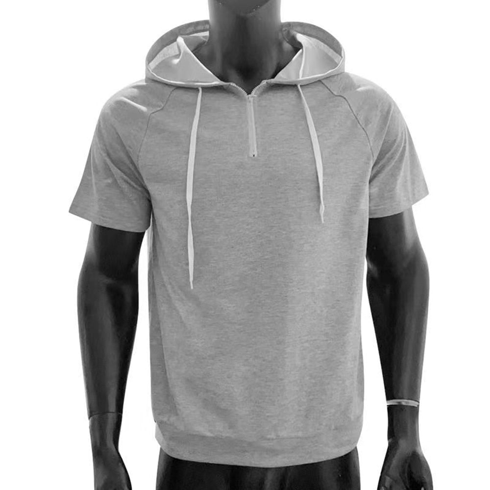xiangtuibao Solid Color Casual Slim V-neck Short-sleeved T-shirt Summer Men Elegant Gentleman Simple New Street Fashion Hooded Top