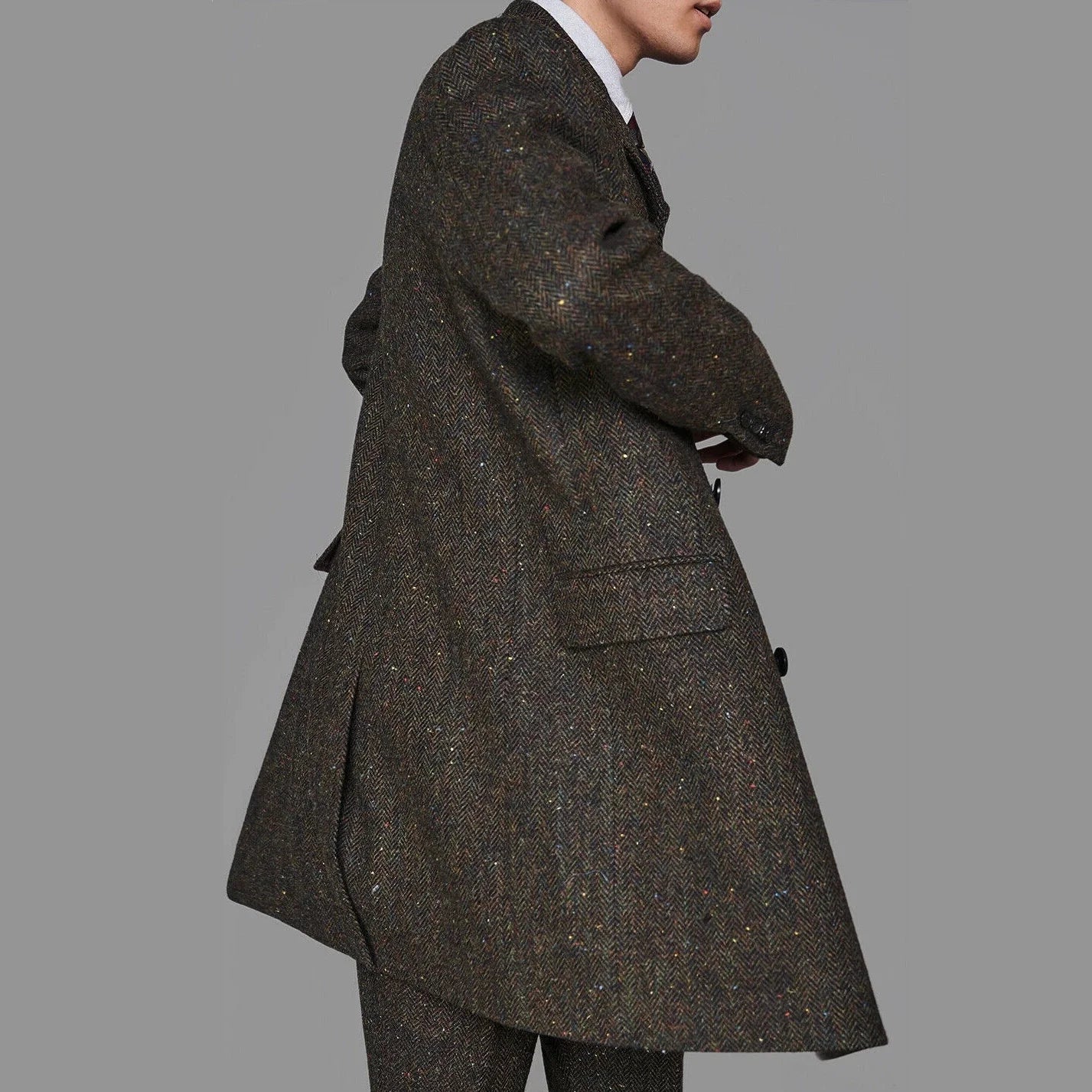 xiangtuibao Winter Herringbone Suits For Men Tailor Made Long Coat Vest Pants 3Pcs Set Formal Casual Tweed Men's Blazer Costume Homme