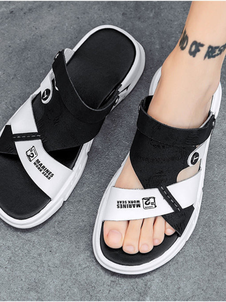 xiangtuibao Men Sandals leather new Summer fashion Beach Sandals luxury brand designer Casual Driving shoes Outside Slippers