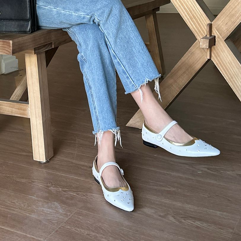 xiangtuibao Pointed Toe Women Loafers Ballet Shoes New Arrivals Autumn Spring Black Gold White Belt Buckle Flat Heels Fashion Slides