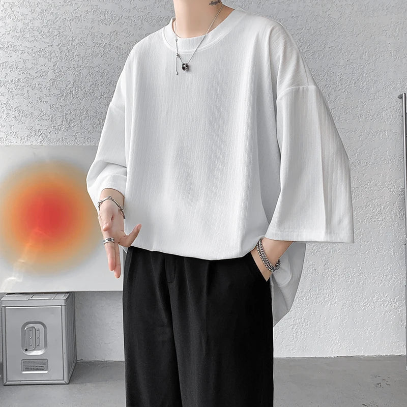 xiangtuibao High Quality Men Oversized Ice Silk T Shirts Summer Mens Half Sleeve Fashions Harajuku T-Shirt Male Solid Simple Daily Tees