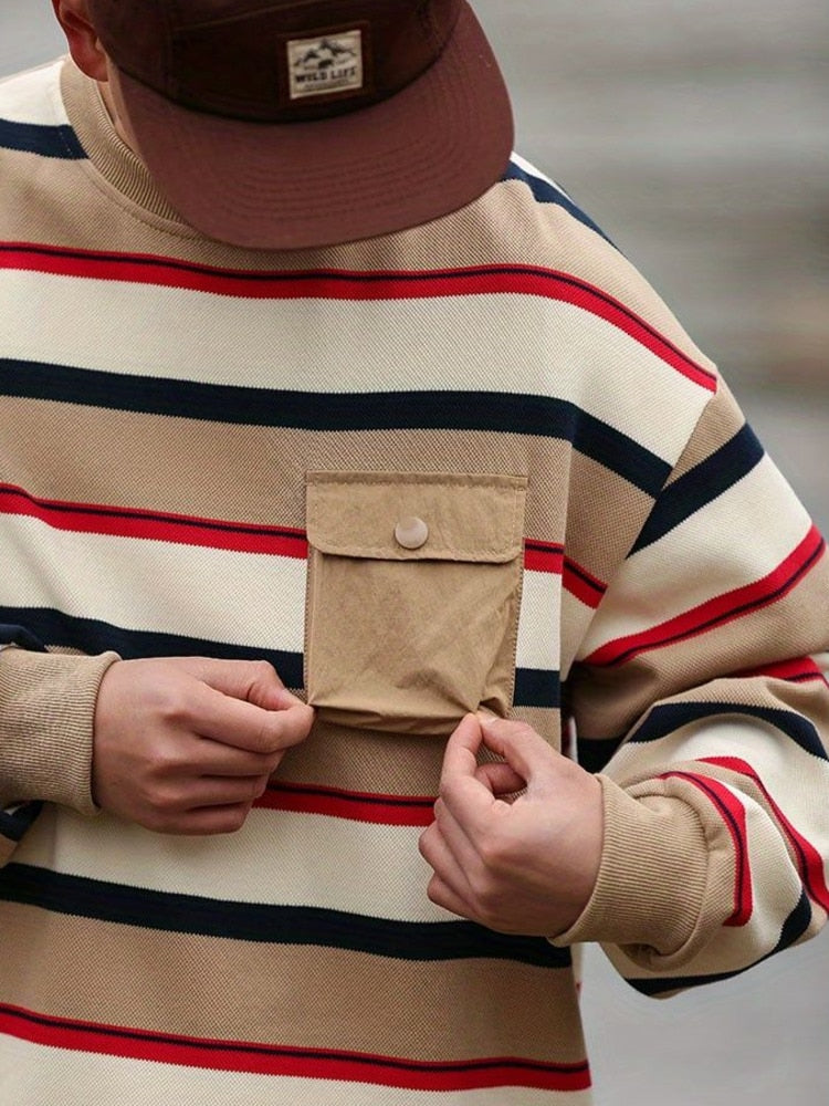 xiangtuibao Spring Autumn Striped Hoodies w/ Pocket Men Women Fashion Long Sleeve Sweatshirt Harajuku Jumper Pullovers Casual Oversized Coat