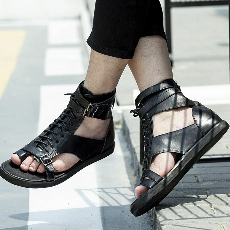xiangtuibao Sandals for Men Black White Color Pu Leather Classics Casual Beach Designer Sandalias Double Buckle Summer Slippers Light Shoes