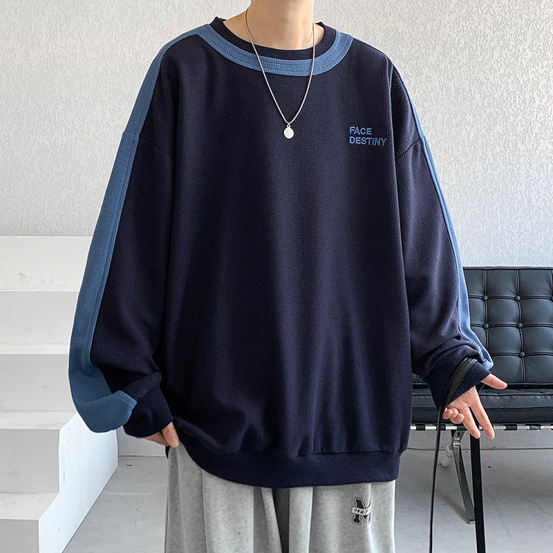 xiangtuibao Spring Autumn Streetwear Men Patchwork Sweatshirts Korean New Loose Casual Harajuku Men Pullovers Hoodies