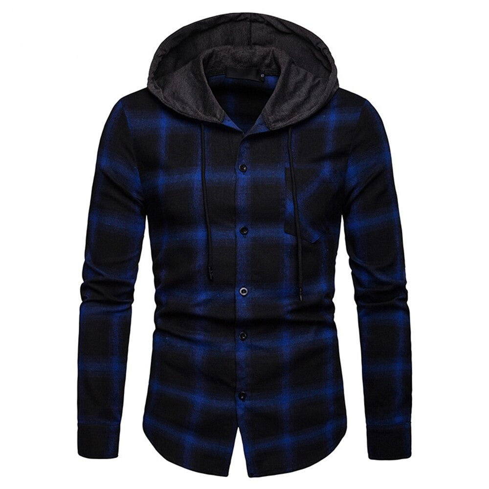 xiangtuibao Spring and Autumn Men's Fashion Plaid Hooded Shirt Spring and Autumn Jacket Shirt