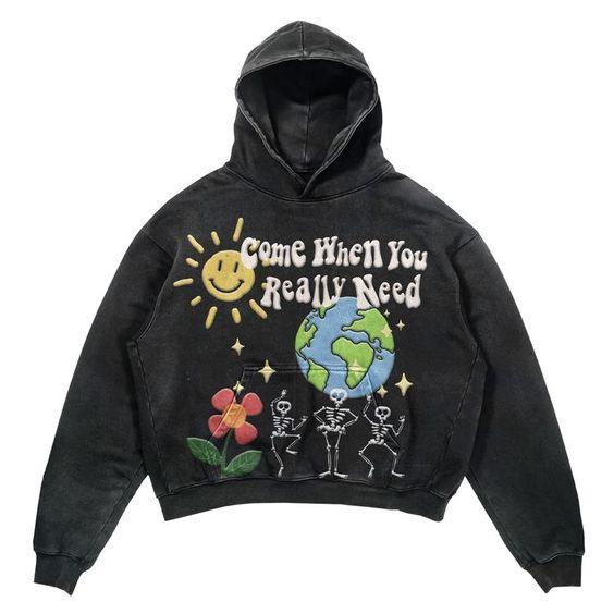 xiangtuibao Print Harajuku Street Embroidery Y2K American Retro Comic Loose Hooded Sweater Loose Autumn Trend Sweater Couple Jacket