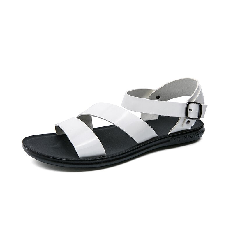 xiangtuibao Sandals for Men Black White Color Pu Leather Classics Casual Beach Designer Sandalias Double Buckle Summer Slippers Light Shoes