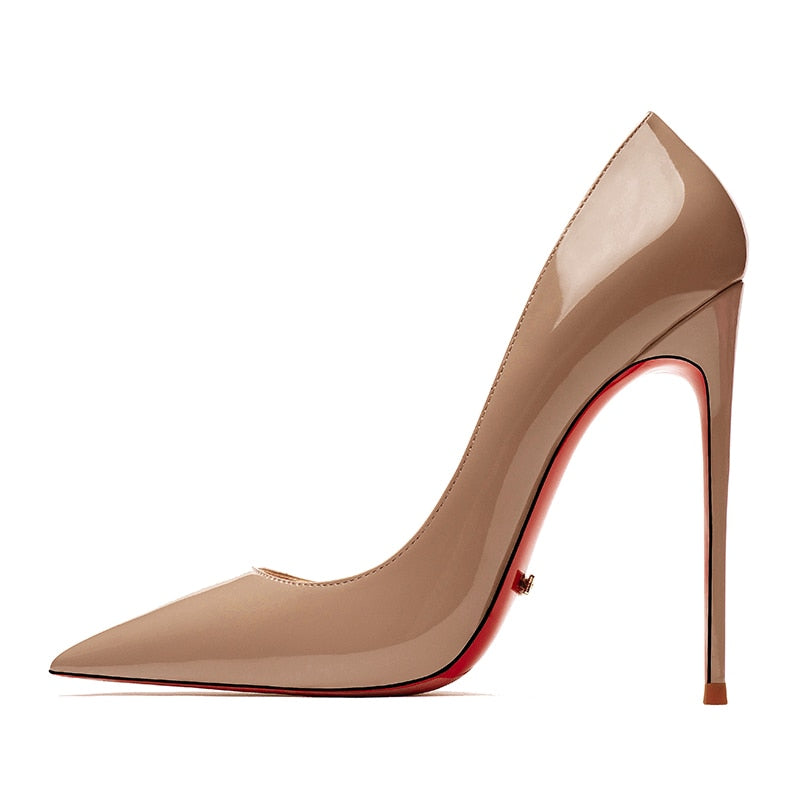 xiangtuibao Luxury Brand Genuine Leather Red Shiny Bottom Women's High Heel Shoes Sexy Classic Pumps Black 8cm 10cm 12cm Wedding Shoes Plus