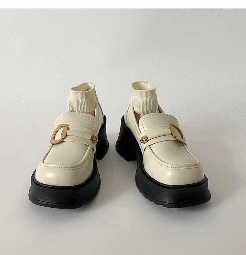 xiangtuibao Retro black round toe thick heel leather shoes for women new spring versatile British style Lefu shoes single shoes