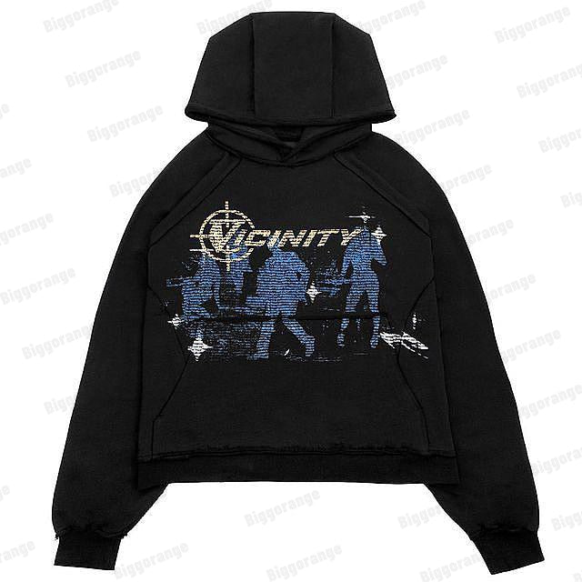 xiangtuibao Print Harajuku Street Embroidery Y2K American Retro Comic Loose Hooded Sweater Loose Autumn Trend Sweater Couple Jacket