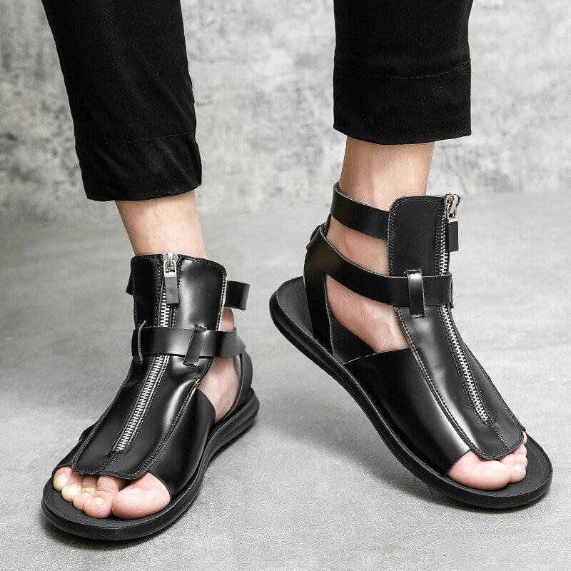 xiangtuibao Sandals for Men Black White Color Pu Leather Classics Casual Beach Designer Sandalias Double Buckle Summer Slippers Light Shoes