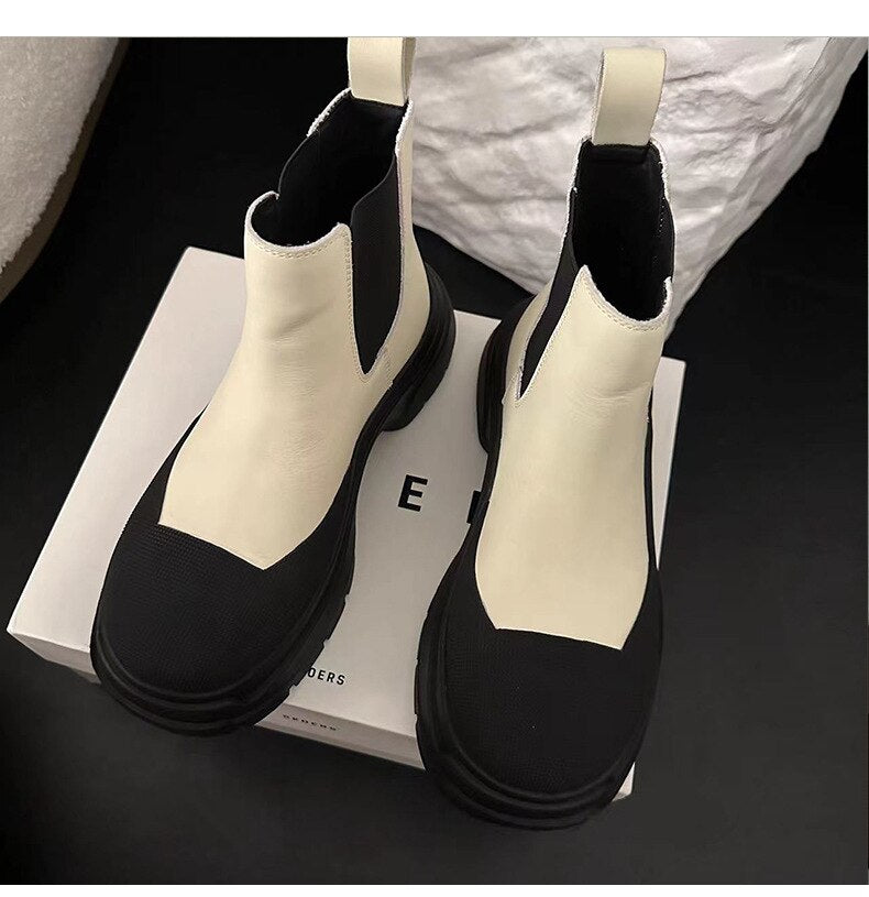 xiangtuibao Women Ankle Boots Newest Autumn Winter Genuine Leather Thick Heels Genuine Leather Platform Chunky Heel Work Shoes Woman
