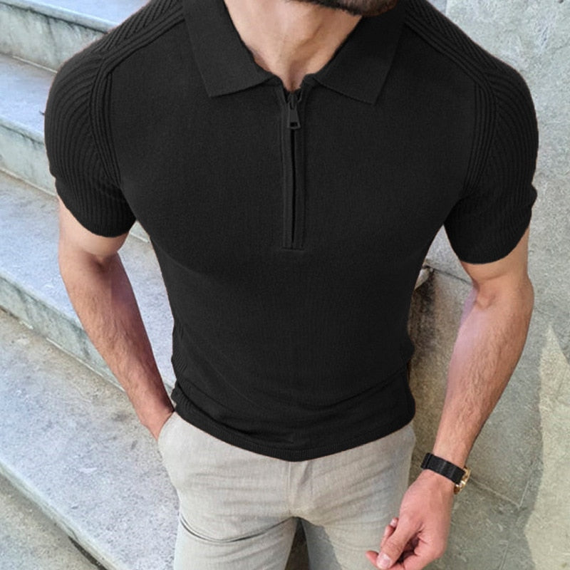 xiangtuibao Summer New Knitwear Men's T Shirts Slim Lapel Short-sleeved Polo Shirt Solid Color Casual Male Tops