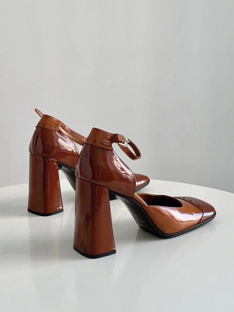 xiangtuibao Retro Mary Jane Chunky Heel Pumps Leather Female Shoes Women's Square Head Shallow Mouth Single Shoes Spring Roman Sandals