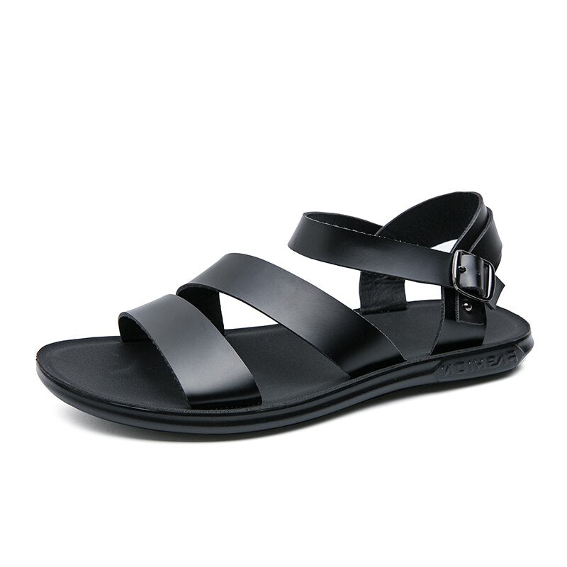 xiangtuibao Sandals for Men Black White Color Pu Leather Classics Casual Beach Designer Sandalias Double Buckle Summer Slippers Light Shoes