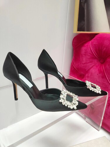 xiangtuibao Summer Square Buckle Rhinestone High-heeled Women's Sandals Fashion Pointed Toe Stiletto Women's Wedding Shoes