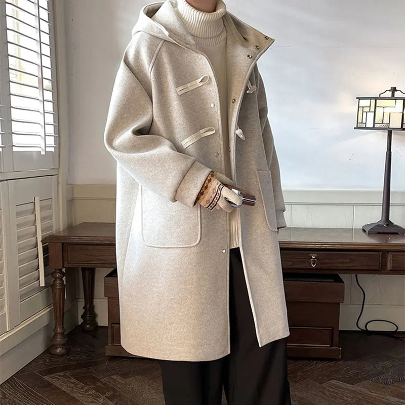 xiangtuibao Winter Men Coats Women Solid Hooded Long Jacket with Cowhorn New Korean Casual Loose Coat Fashion Male Clothing for Unisex