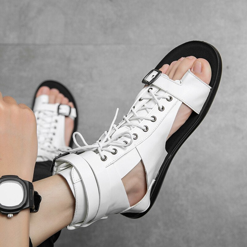 xiangtuibao Sandals for Men Black White Color Pu Leather Classics Casual Beach Designer Sandalias Double Buckle Summer Slippers Light Shoes