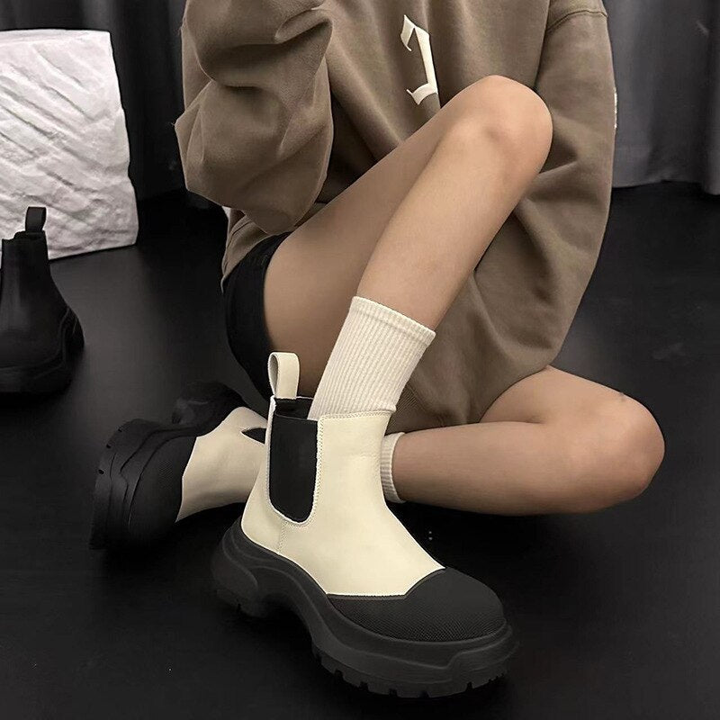 xiangtuibao Women Ankle Boots Newest Autumn Winter Genuine Leather Thick Heels Genuine Leather Platform Chunky Heel Work Shoes Woman