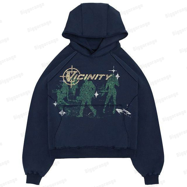 xiangtuibao Print Harajuku Street Embroidery Y2K American Retro Comic Loose Hooded Sweater Loose Autumn Trend Sweater Couple Jacket