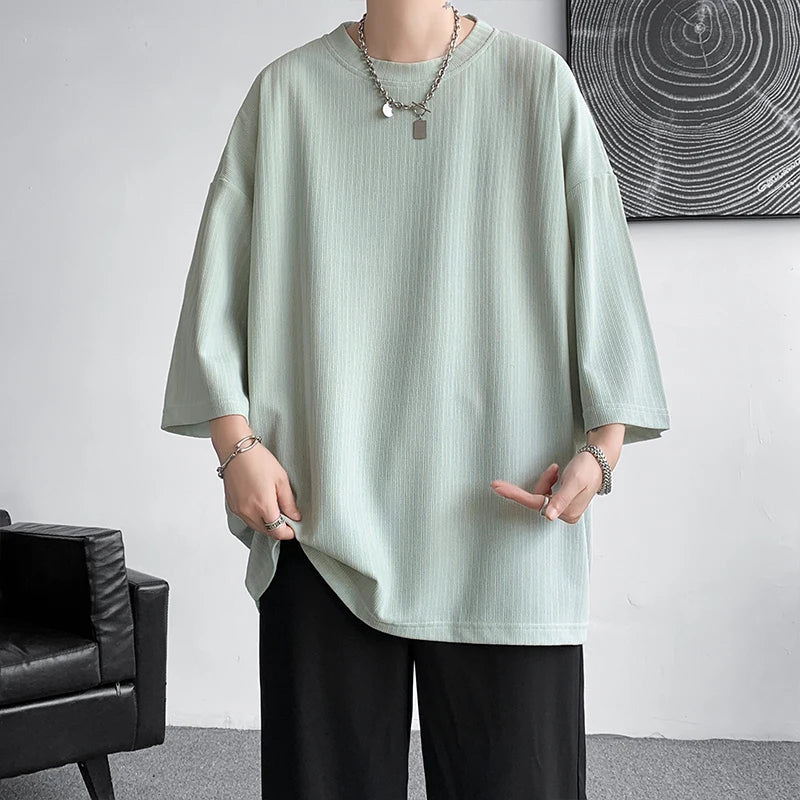 xiangtuibao High Quality Men Oversized Ice Silk T Shirts Summer Mens Half Sleeve Fashions Harajuku T-Shirt Male Solid Simple Daily Tees