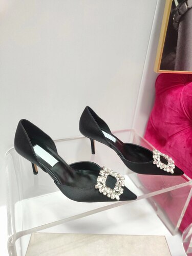 xiangtuibao Summer Square Buckle Rhinestone High-heeled Women's Sandals Fashion Pointed Toe Stiletto Women's Wedding Shoes