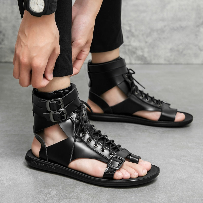 xiangtuibao Sandals for Men Black White Color Pu Leather Classics Casual Beach Designer Sandalias Double Buckle Summer Slippers Light Shoes