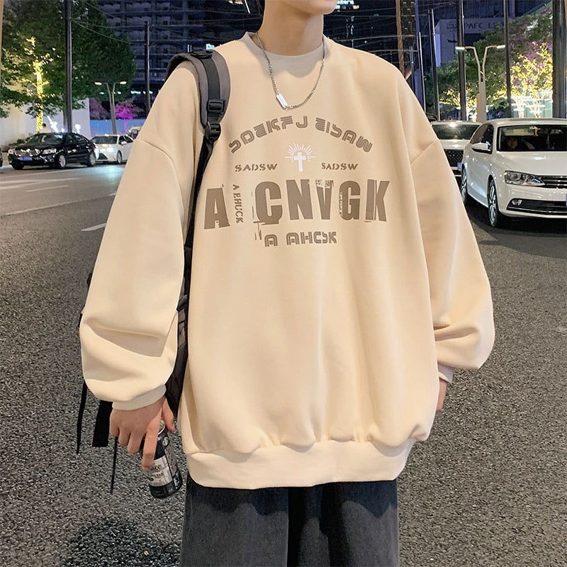 xiangtuibao Oversize Hoodies Men Fashion New Loose Pullover O-neck Youthful Vitality Letter Print Long Sleeve Streetwear Tops S-3XL