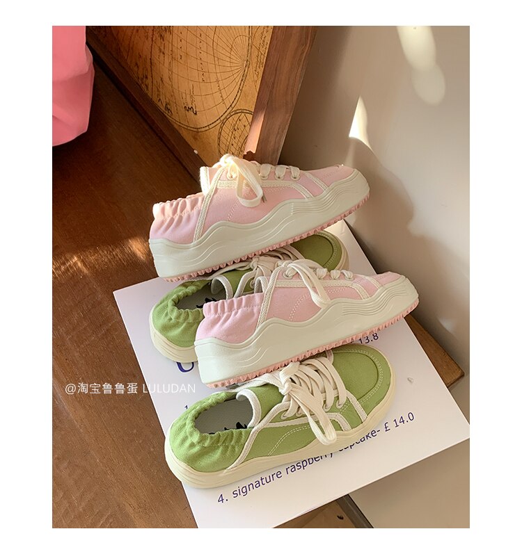 xiangtuibao Beige Casual Women's Sneakers Canvas Shoes Thick Sole Spring Autumn Lace Up Flats Sneakers Chunky Shoes Sports Female NEW