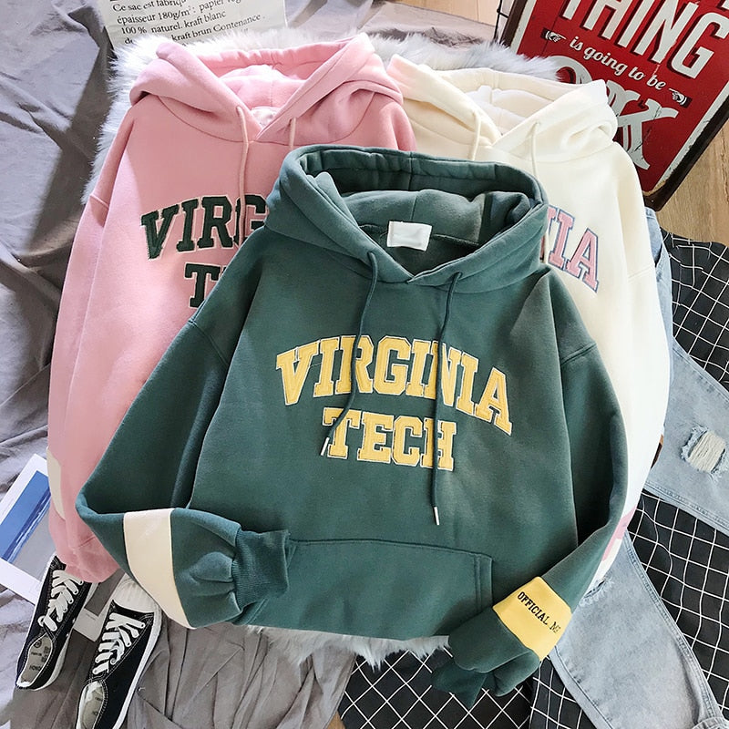 xiangtuibao oversized Hoodies Women Thicker Letter Warm Pullover Coat Drawstring Harajuku Sweatshirt Pink Womens Korean New High Quality