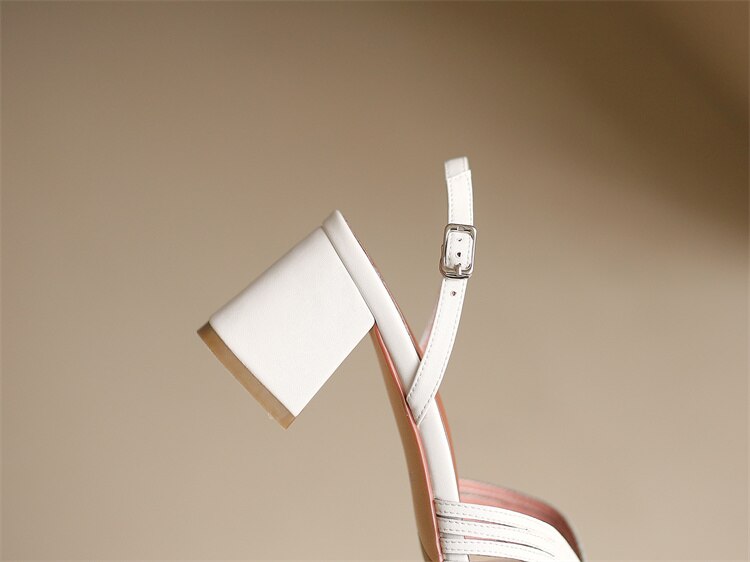 xiangtuibao NEW Summer Women Shoes Square Toe Thin Heel Women Sandals Cow Leather High Heels Solid Party Shoes Lattice Cloth Shoes for Women