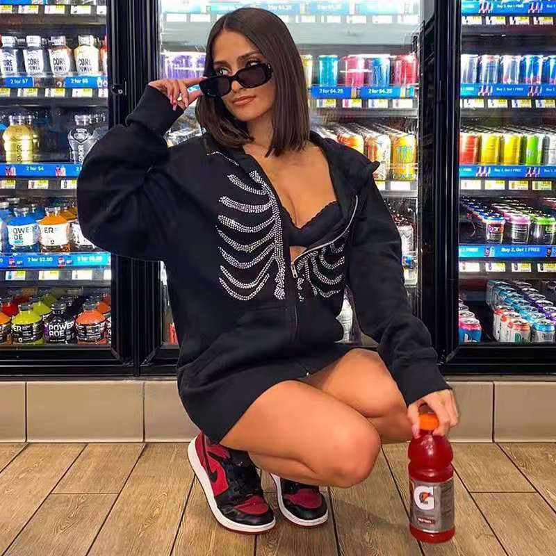 xiangtuibao Y2k Women Gothic zipper hoodie Sweatshirt women and men bulk items wholesale lots tops red couple trend Harajuku punk clothing
