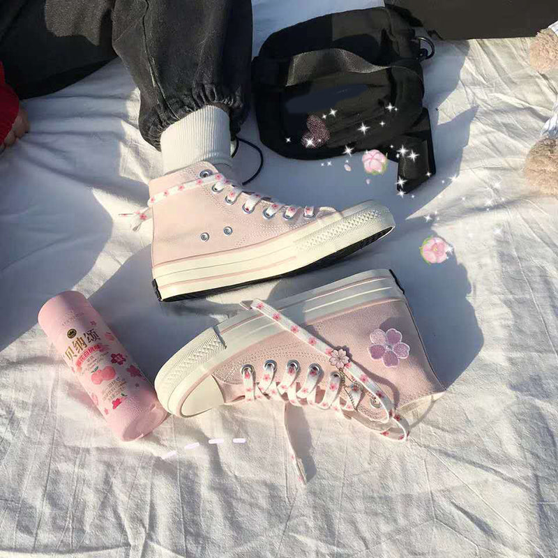 xiangtuibao Summer Floral Women's Espadrilles Japanese Style Pink Lolita Shoes Fashion Zapatillas Mujer Casual Canvas Sneakers