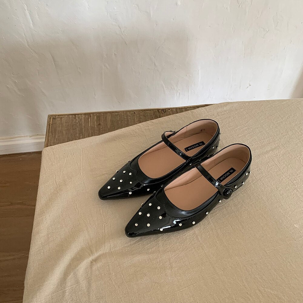 xiangtuibao Pointed Toe Women Loafers Ballet Shoes New Arrivals Autumn Spring Black Gold White Belt Buckle Flat Heels Fashion Slides