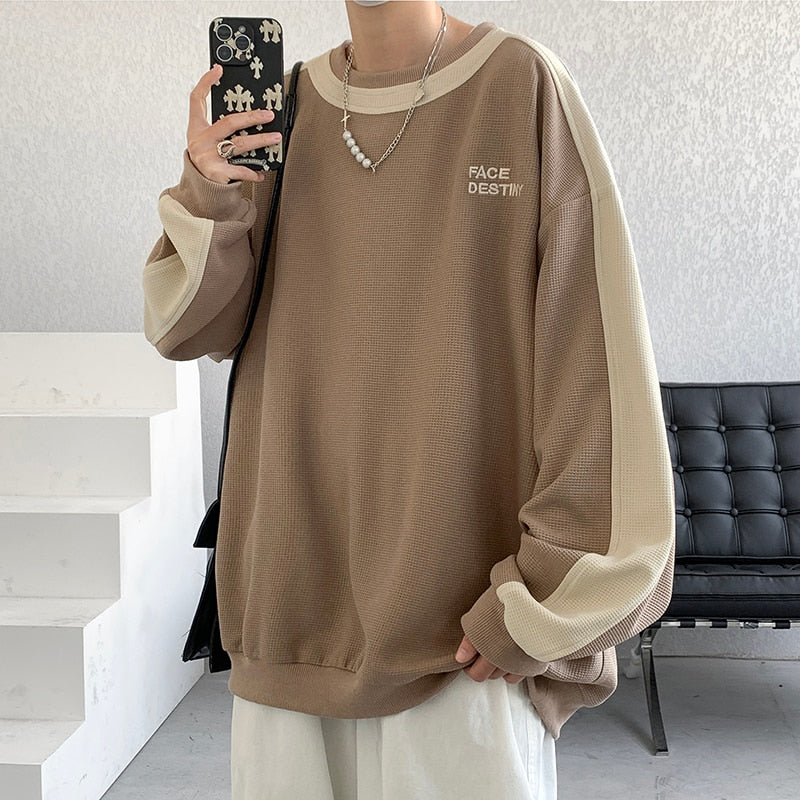xiangtuibao Spring Autumn Streetwear Men Patchwork Sweatshirts Korean New Loose Casual Harajuku Men Pullovers Hoodies