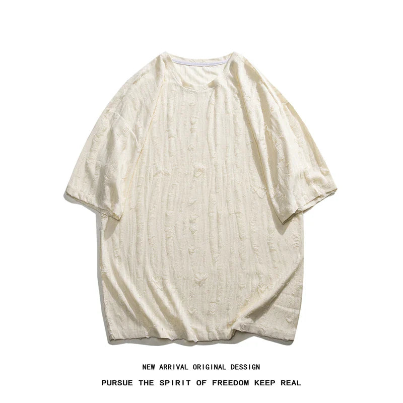 xiangtuibao Summer Chic Fashion Casual Holes Short Sleeve T-Shirts For Men Clothing O-Neck Loose Casual Tee Shirt Homme Streetwear