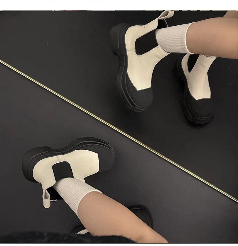 xiangtuibao Women Ankle Boots Newest Autumn Winter Genuine Leather Thick Heels Genuine Leather Platform Chunky Heel Work Shoes Woman