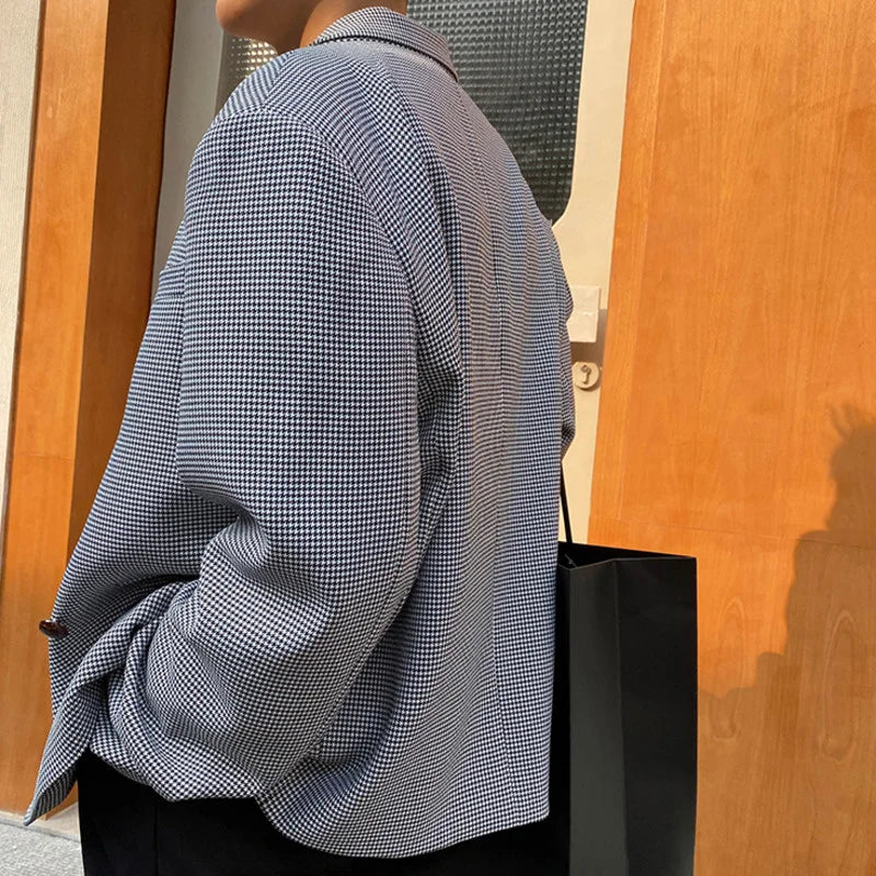 xiangtuibao - New Spring Korean Men's Suit Jacket Exquisite Double Breasted Plaid Casual Lapel Stylish Urban Blazers Masculino Y9709