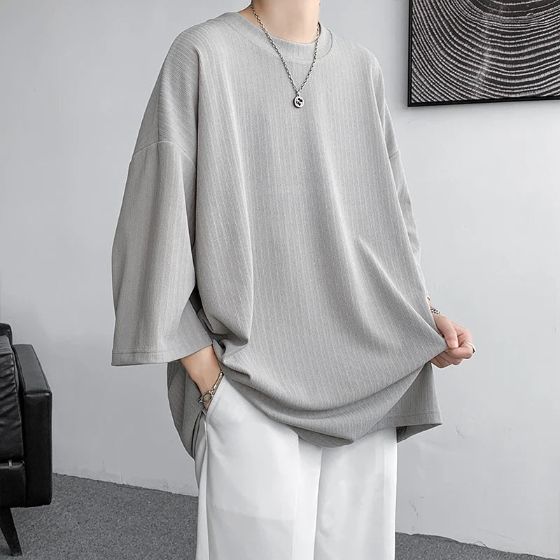 xiangtuibao High Quality Men Oversized Ice Silk T Shirts Summer Mens Half Sleeve Fashions Harajuku T-Shirt Male Solid Simple Daily Tees
