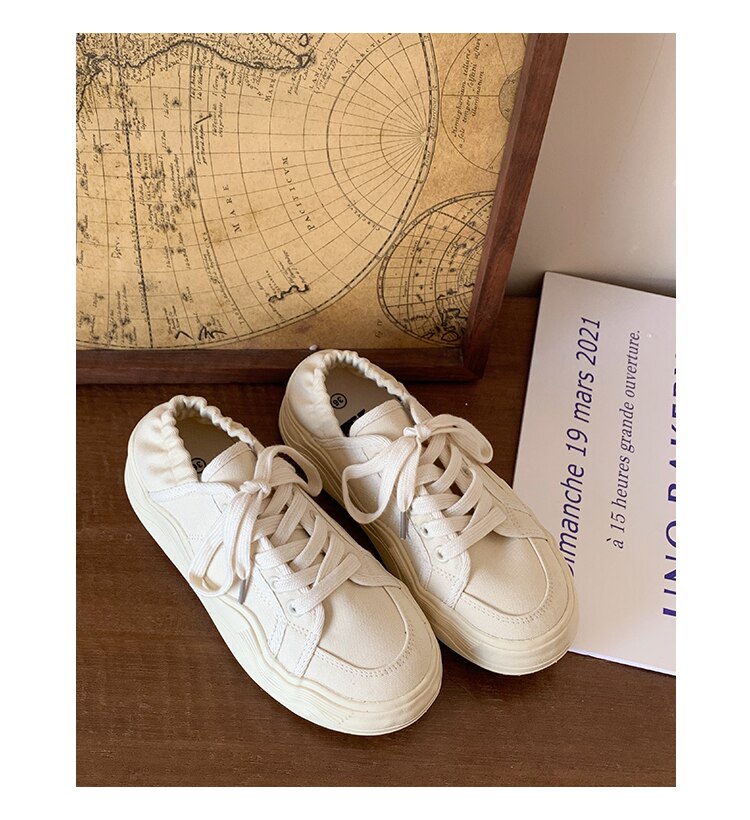 xiangtuibao Beige Casual Women's Sneakers Canvas Shoes Thick Sole Spring Autumn Lace Up Flats Sneakers Chunky Shoes Sports Female NEW