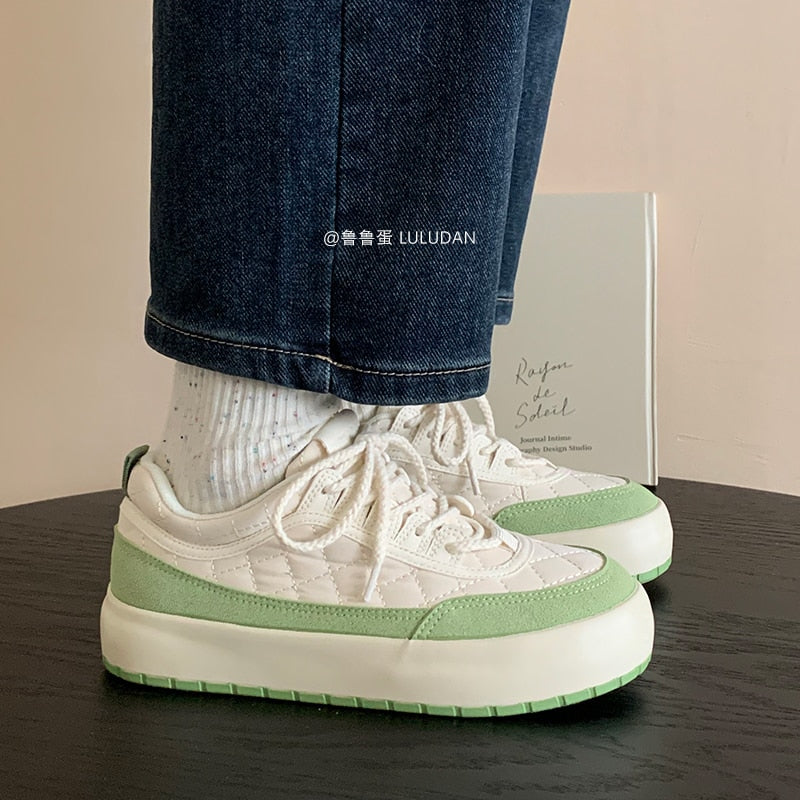 xiangtuibao INS Brand Leather Sneakers Women Platform Green Spring Casual Woman Sports Shoes Tennis Sneakers Female Flats Lace Up NEW
